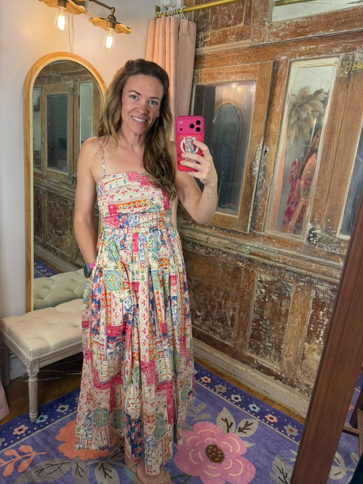 Patchwork Paradise Midi Dress