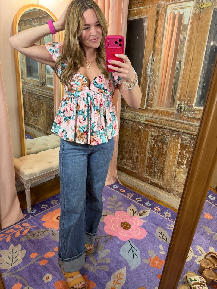 High Rise Cuffed Baggy Wide Jeans