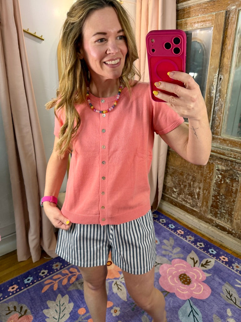Peachy Keen Button-Up Sweater