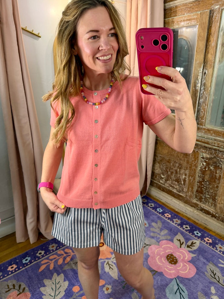 Peachy Keen Button-Up Sweater