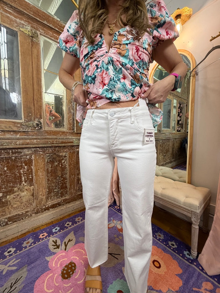 Risen Tummy Control Mid Rise Ankle Straight Pants