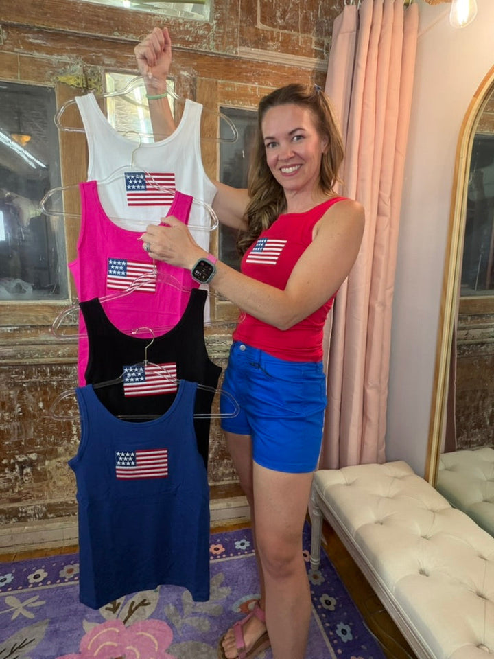 Stars & Stripes Embroidered Tank - Blue