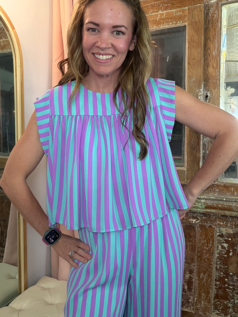 Purple Rain Stripe Flutter Top