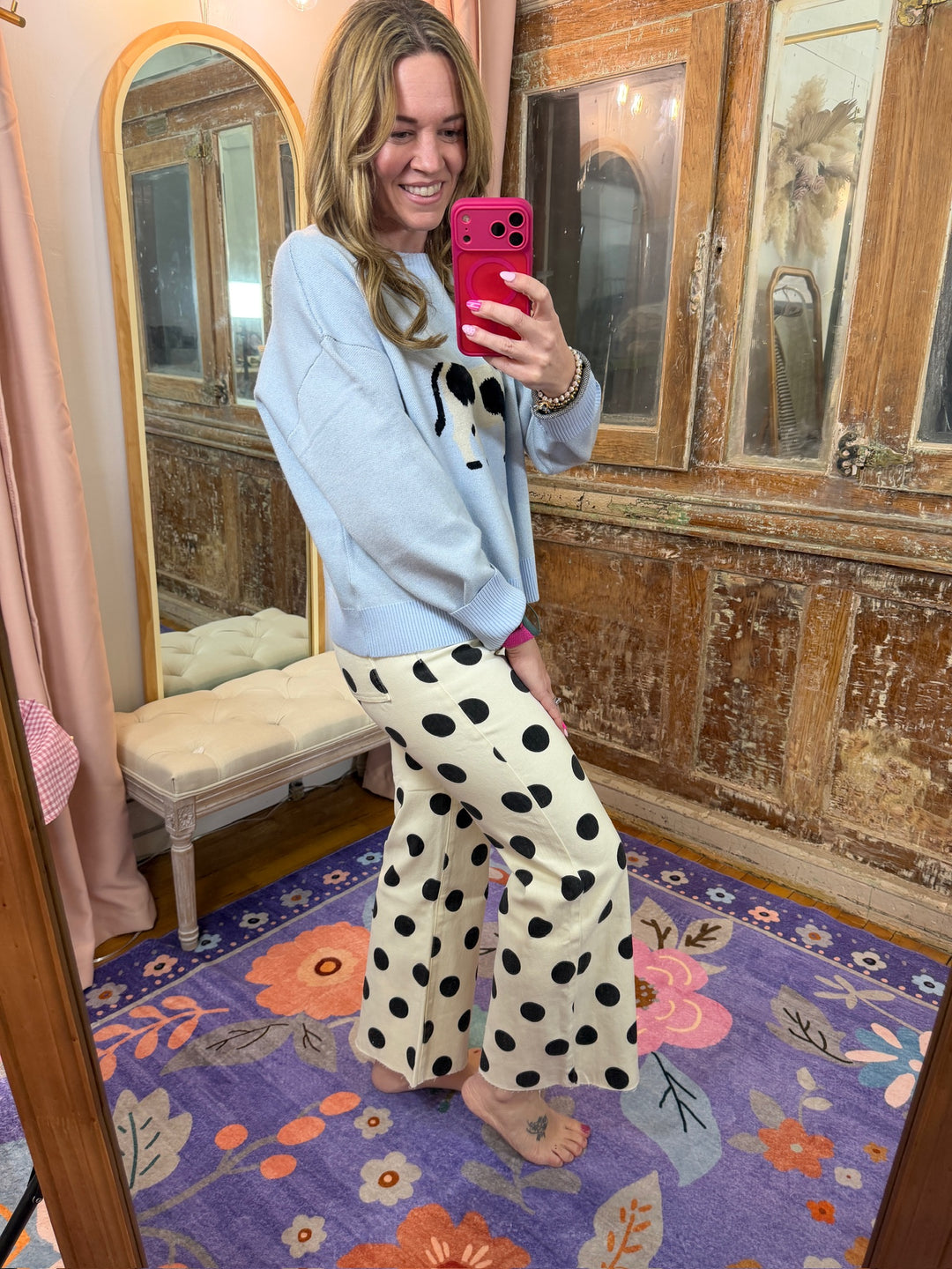 Big Polka Dot Denim Pants