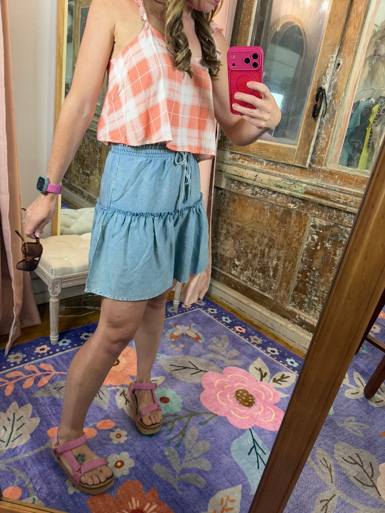 Washed Away Ruffle Skirt - LT Blue