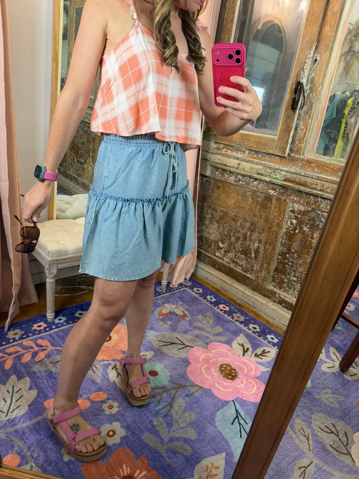 Washed Away Ruffle Skirt - LT Blue