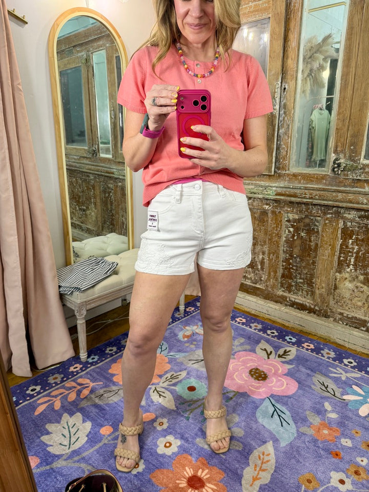 Sweet Lace High-Rise Denim Shorts