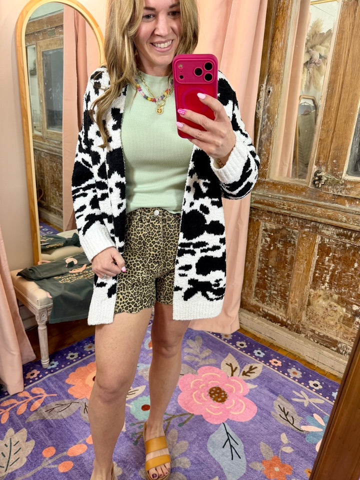 Western Black Cow Print Luxe Cardigan