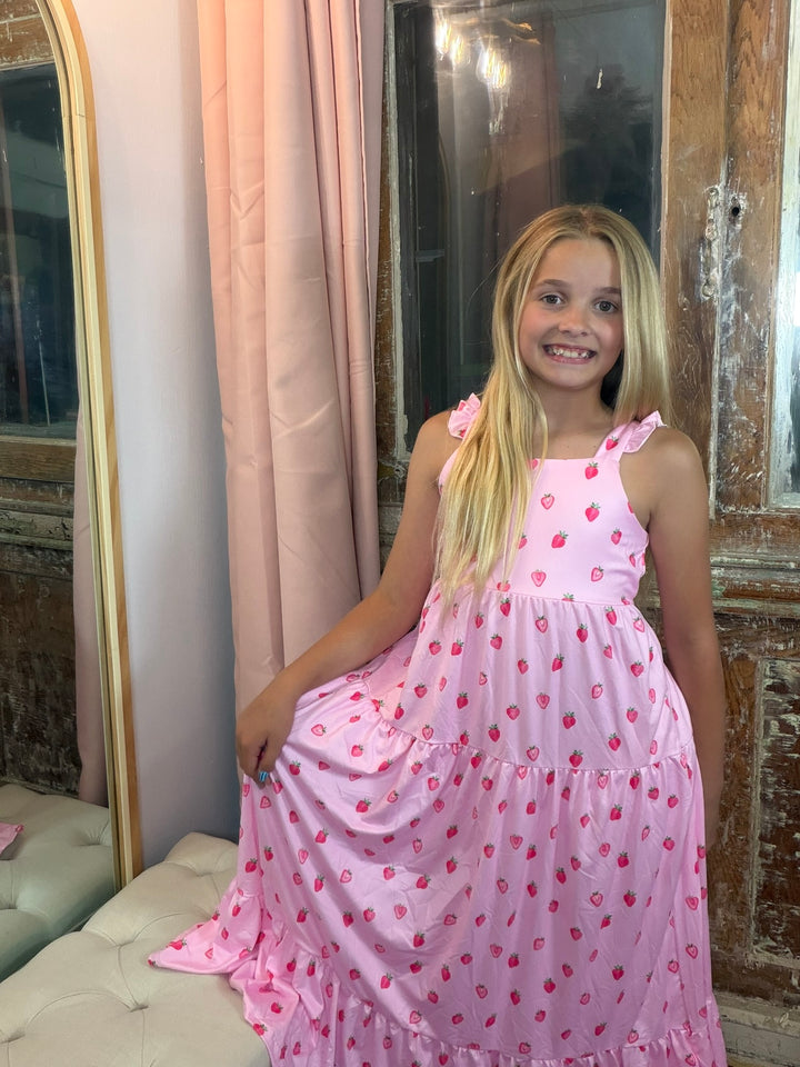 Sweet Strawberries Ruffle Maxi Dress