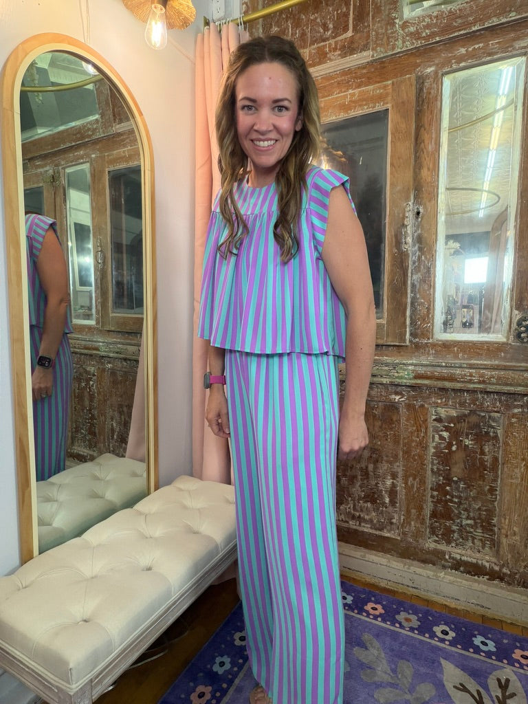 Purple Rain Stripe Flutter Top