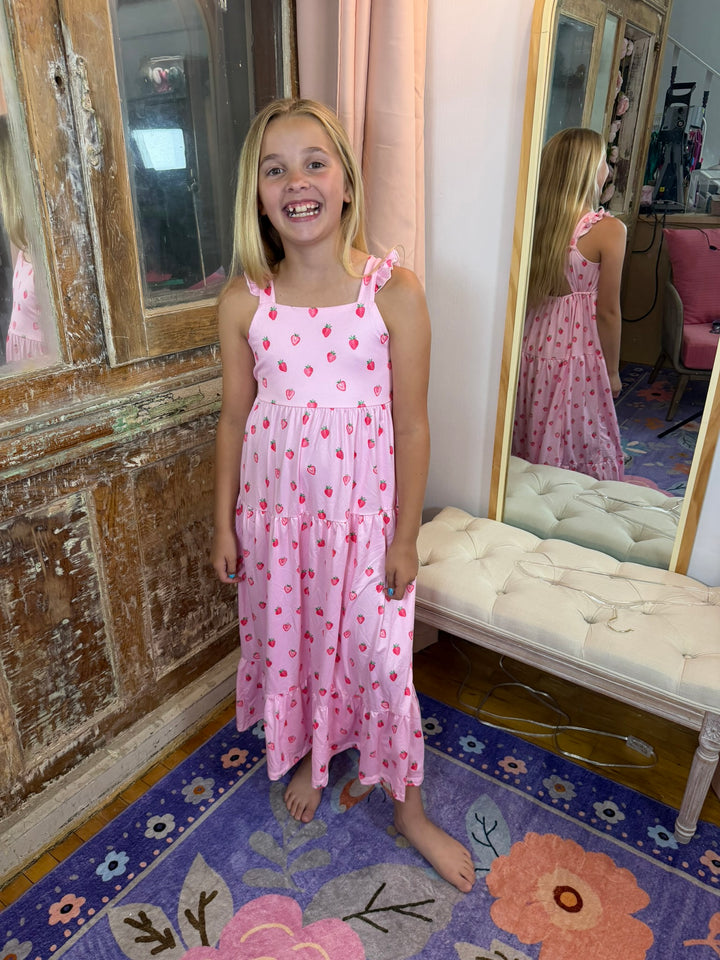 Sweet Strawberries Ruffle Maxi Dress