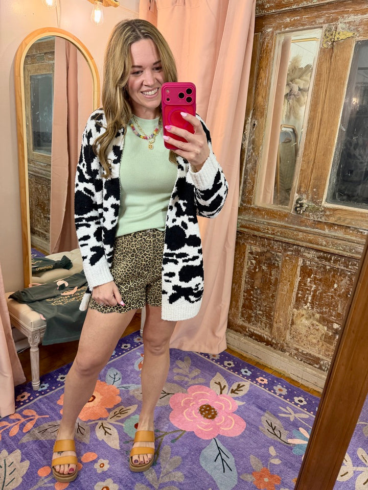 Western Black Cow Print Luxe Cardigan