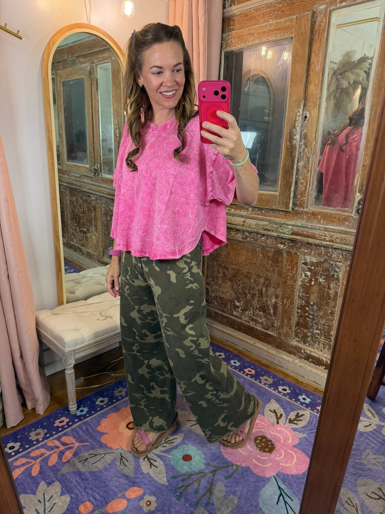 Pink Static Acid Wash Tee