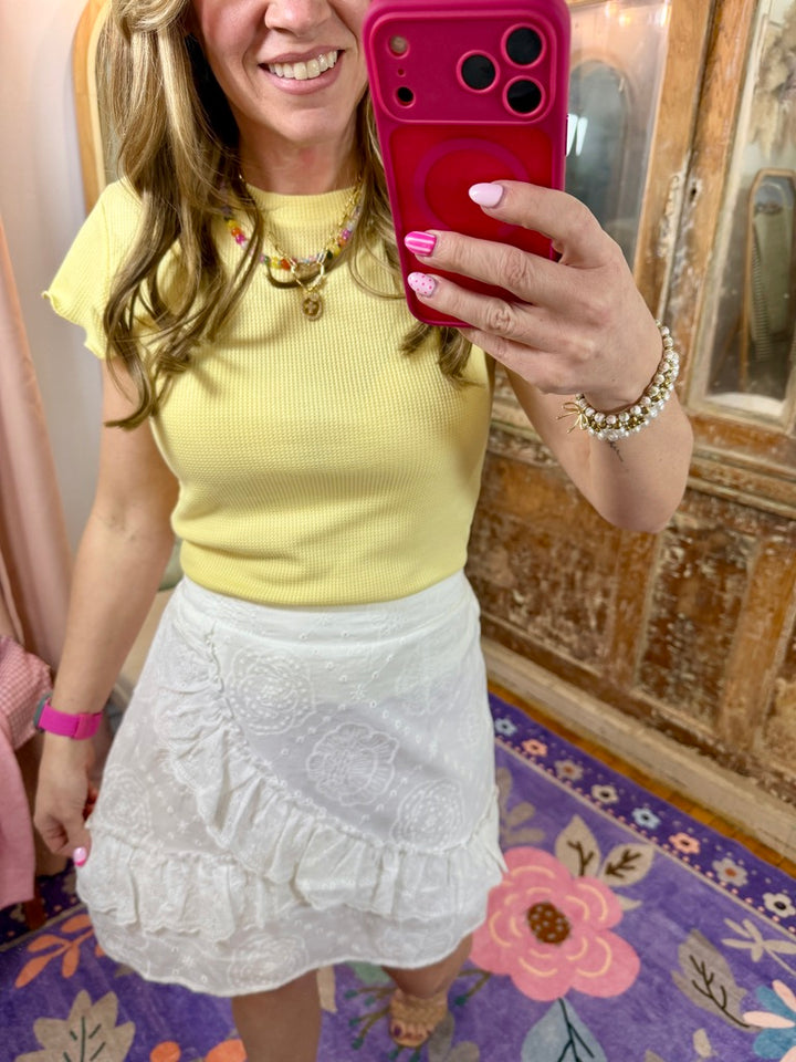 Lettuce Hem Mini Waffle Knit Top - Lemon