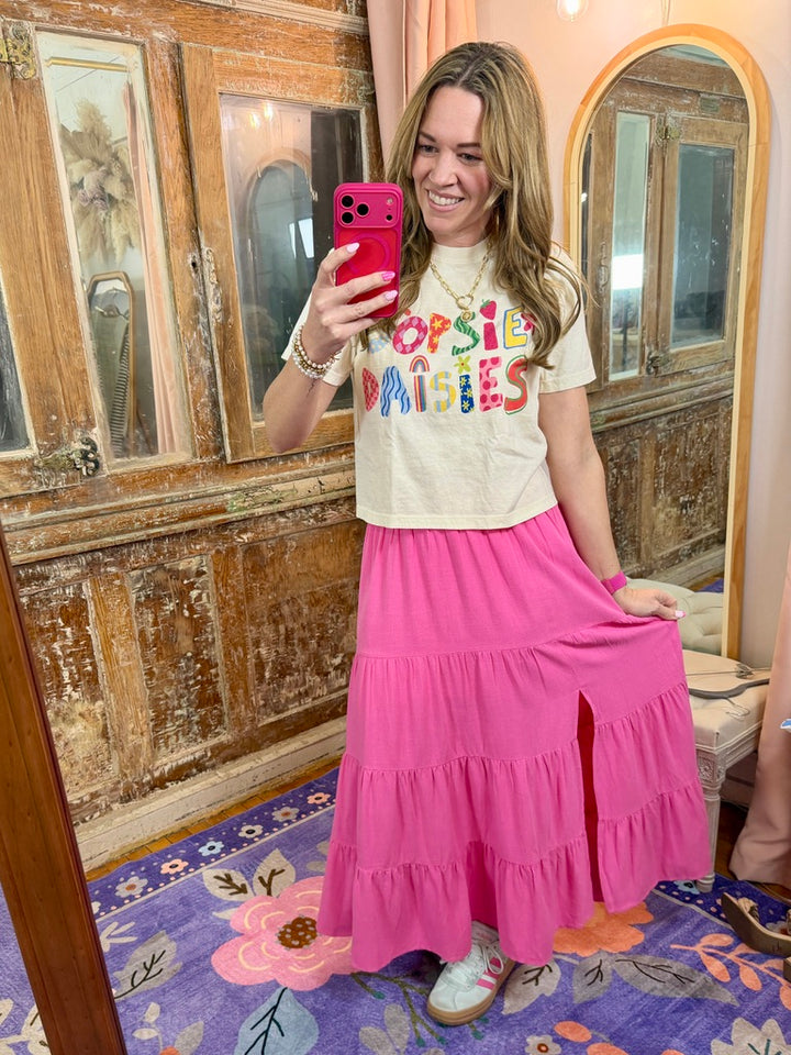 Two Piece Fuchsia Linen Skirt Set