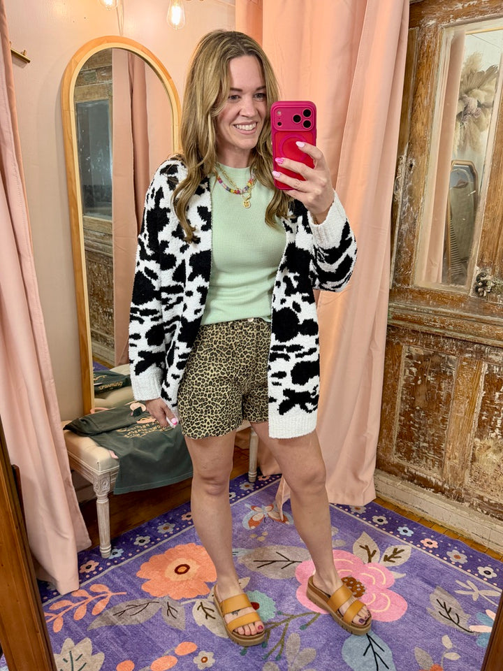 Western Black Cow Print Luxe Cardigan