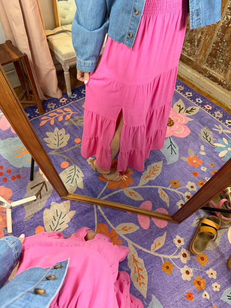 Two Piece Fuchsia Linen Skirt Set