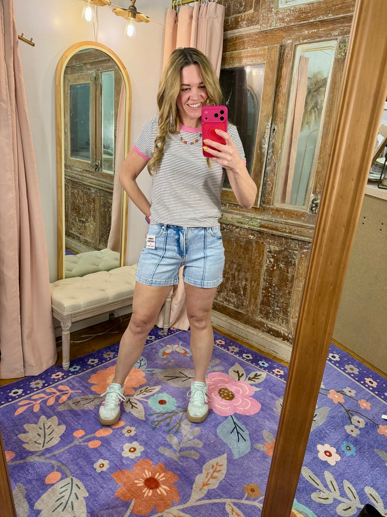 Smooth & Chic Pintuck Denim Shorts