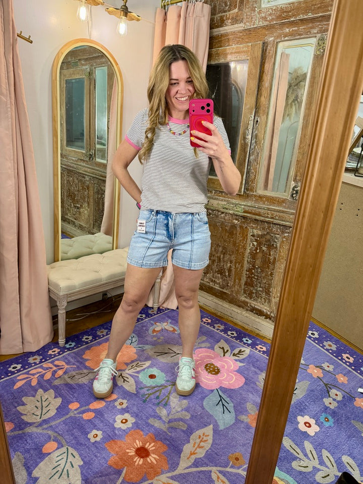 Smooth & Chic Pintuck Denim Shorts