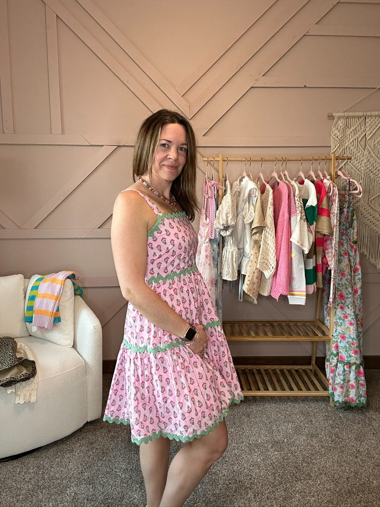 Floral Ric Rack Trim Mini Dress