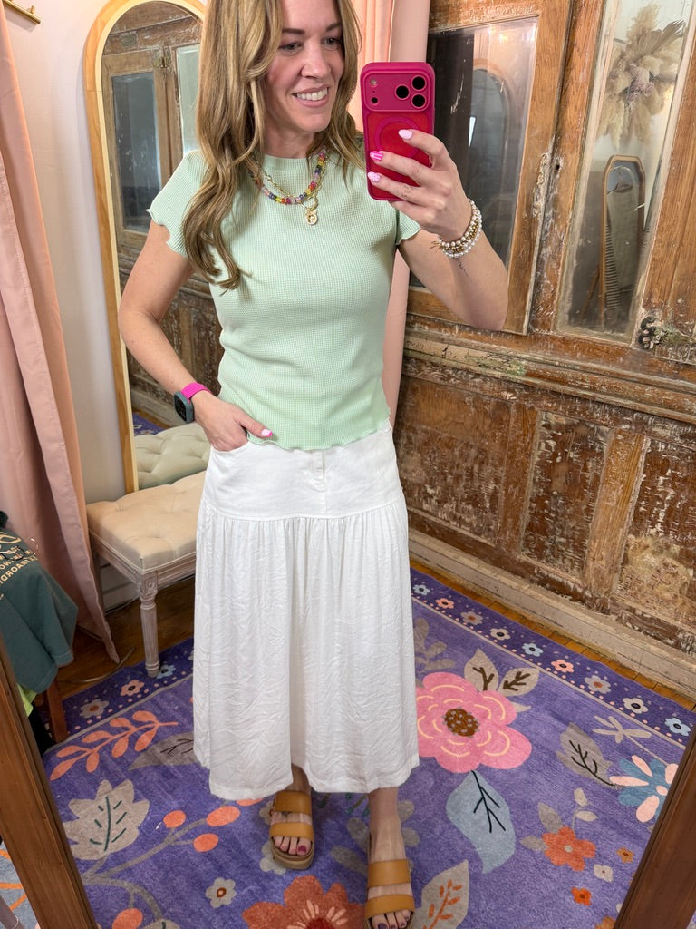 Lettuce Hem Mini Waffle Knit Top - Sage