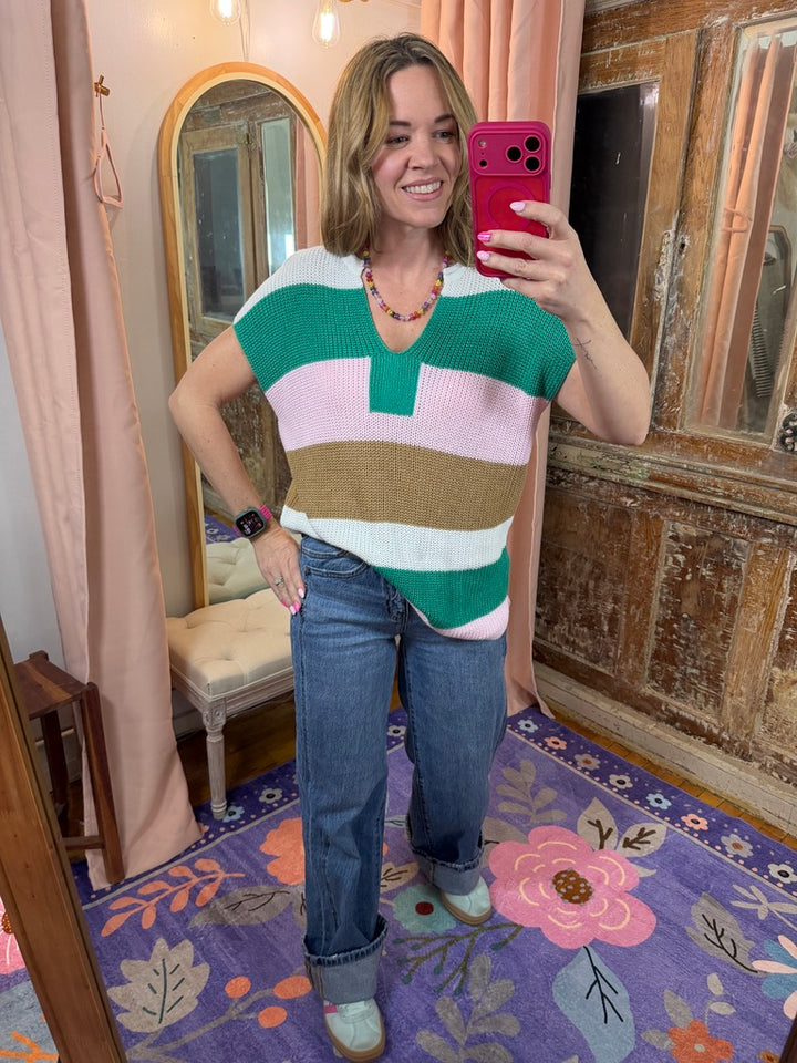 Multi Color V Neck Sweater