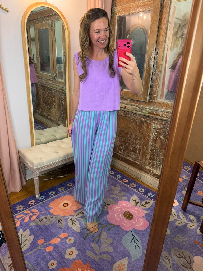 Purple Rain Stripe Wide Leg Pants
