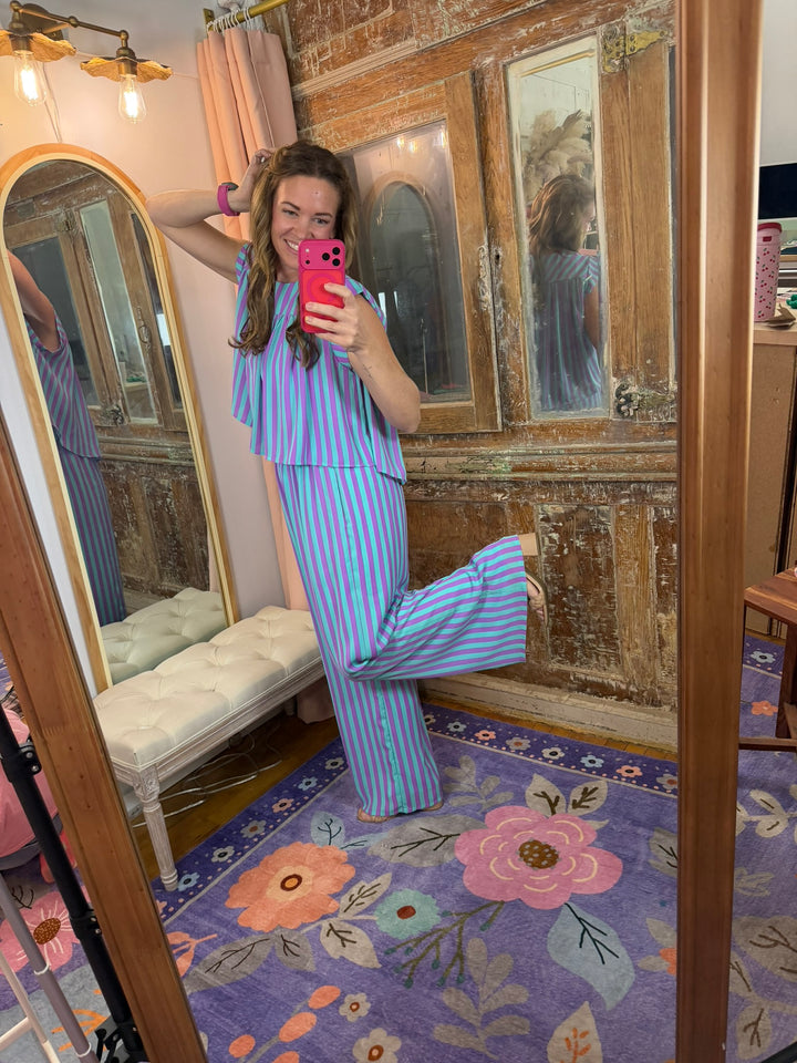 Purple Rain Stripe Flutter Top