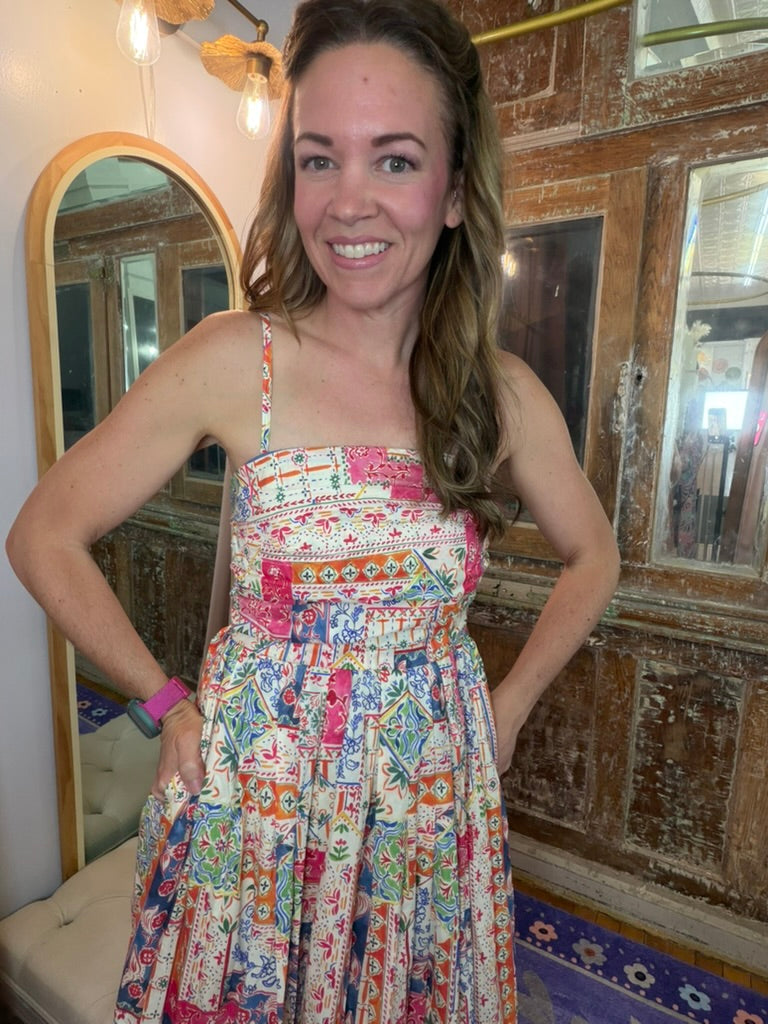 Patchwork Paradise Midi Dress