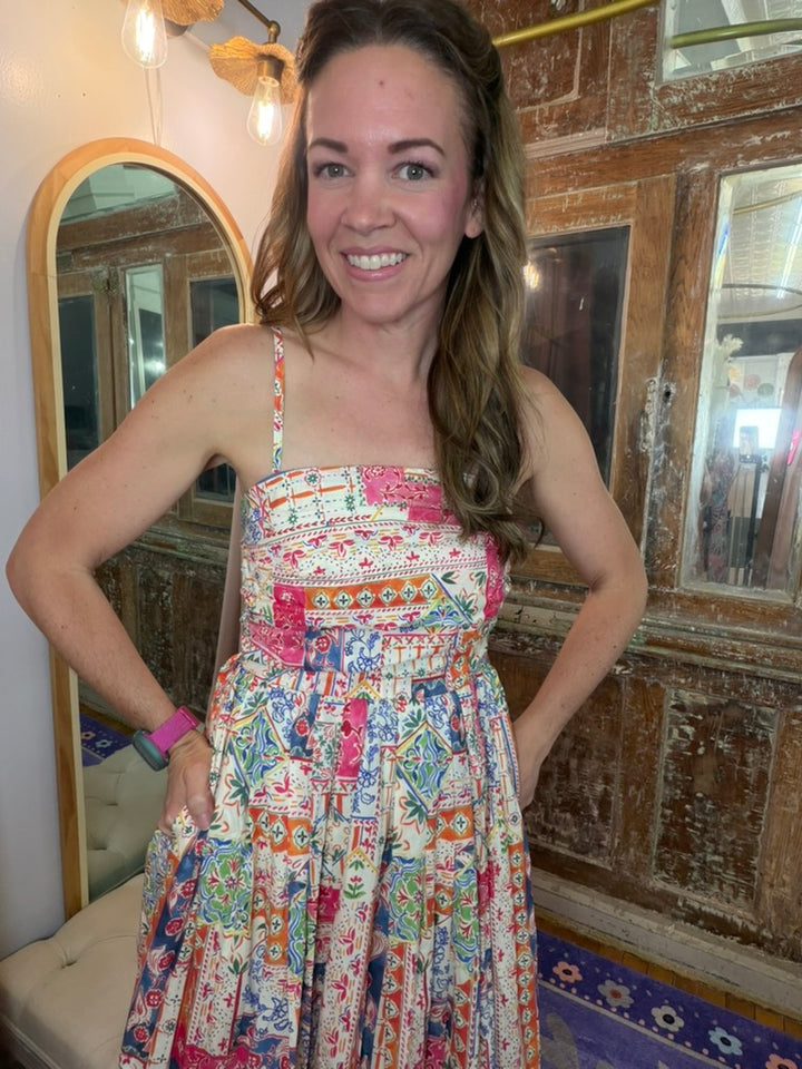 Patchwork Paradise Midi Dress