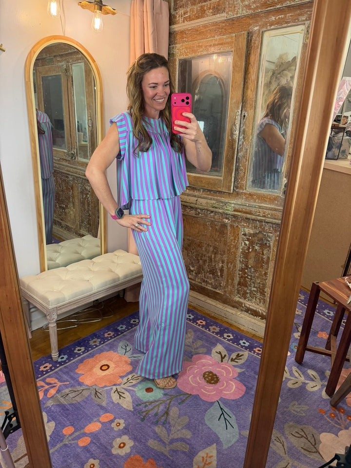 Purple Rain Stripe Flutter Top