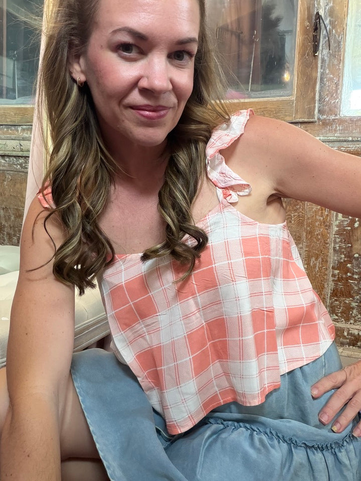 Sweet on You Plaid Crop Tank - Coral