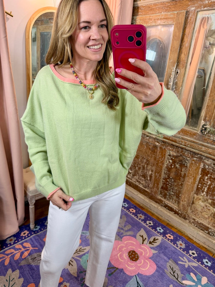 Brushed Contrast Boat Neck Sweater