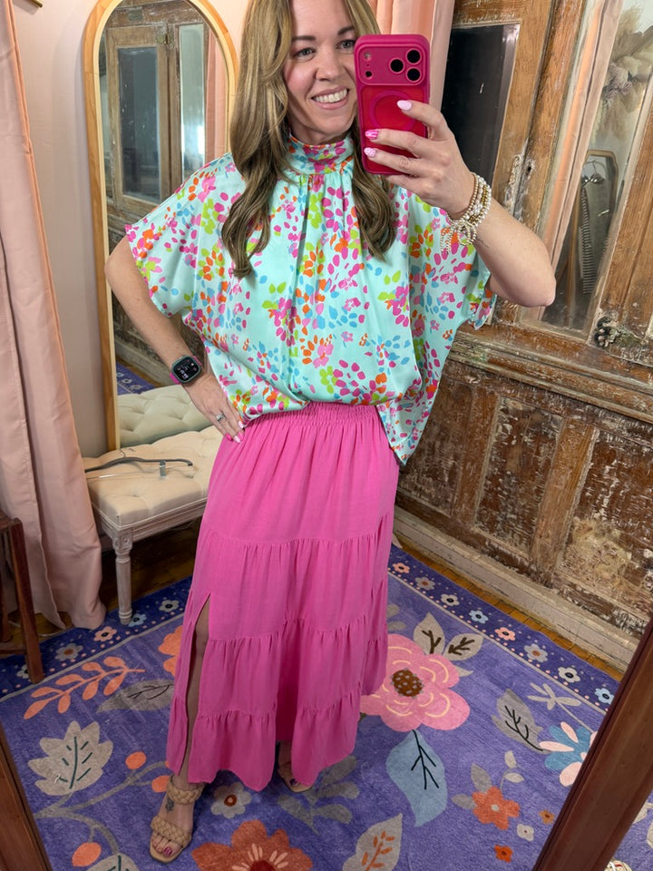 Two Piece Fuchsia Linen Skirt Set