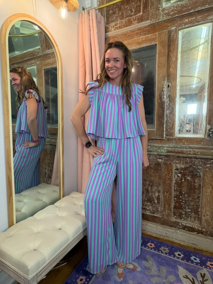 Purple Rain Stripe Flutter Top