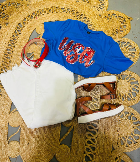 Sparkle embroidery USA Tee