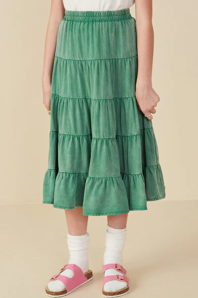 Girls Two Tone Washed Tiered Skirt
