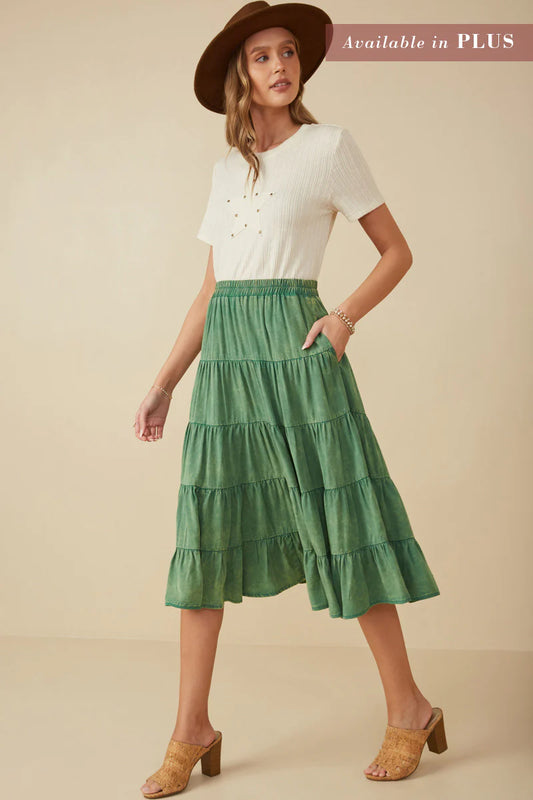 Two Tone Washed Tiered Skirt