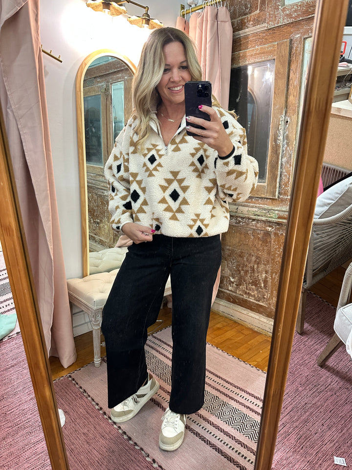 Half Zip Printed Teddy Pullover