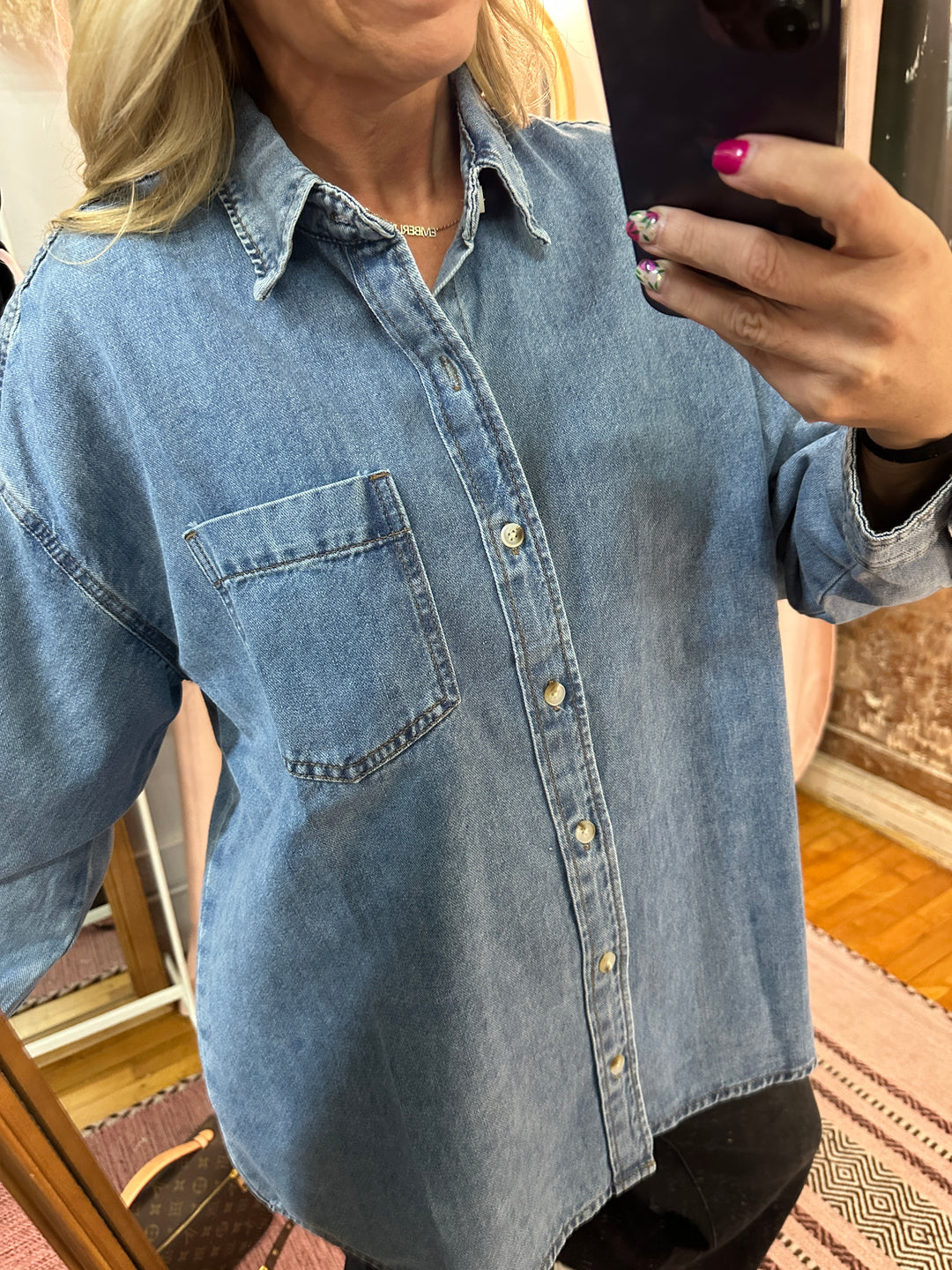 Washed Button-Up Denim Shirt