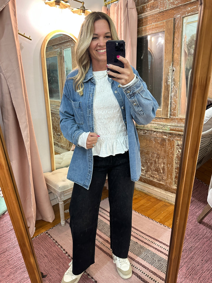 Washed Button-Up Denim Shirt