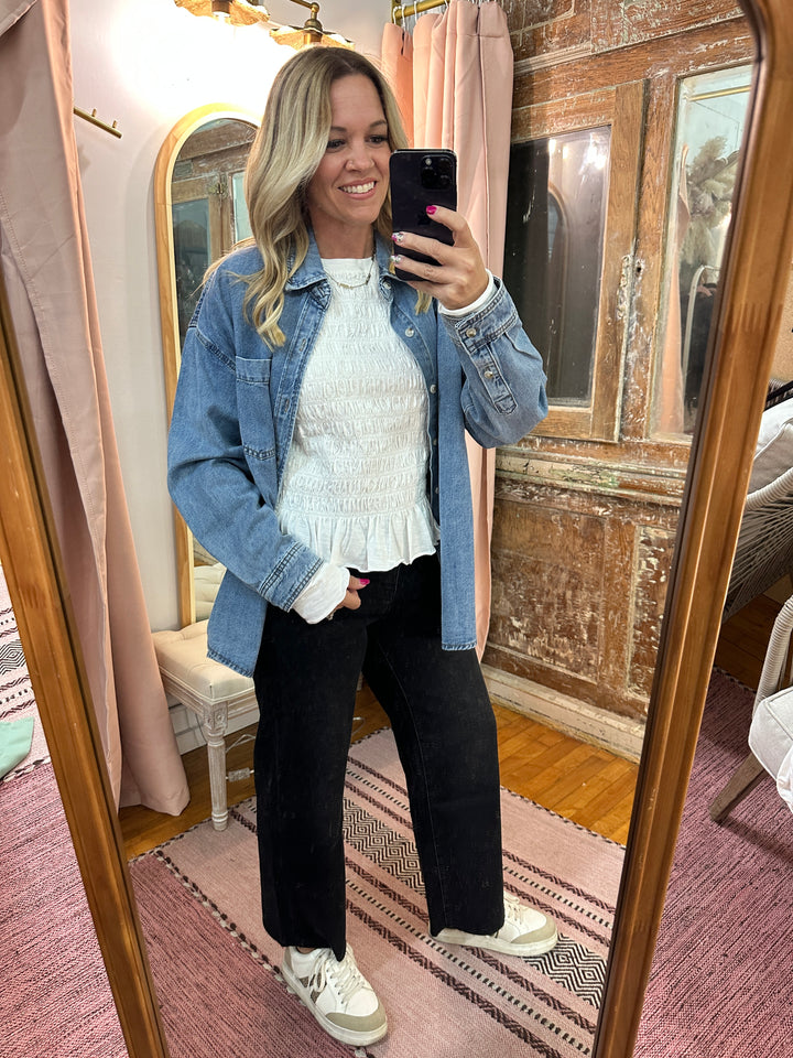 Washed Button-Up Denim Shirt