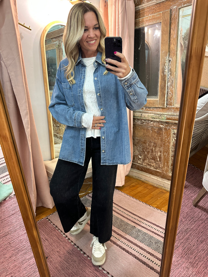 Washed Button-Up Denim Shirt