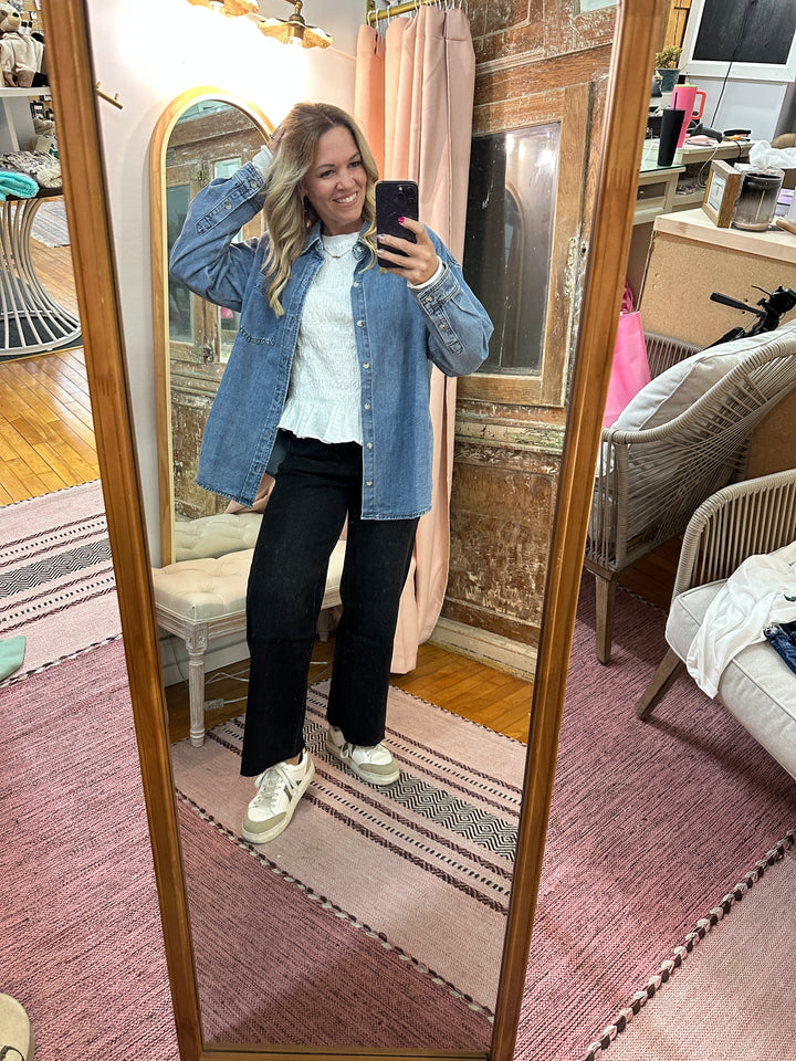 Washed Button-Up Denim Shirt