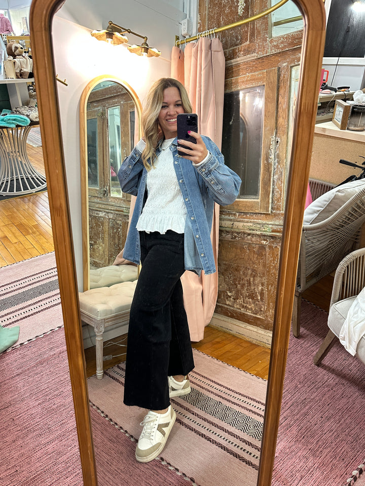 Washed Button-Up Denim Shirt