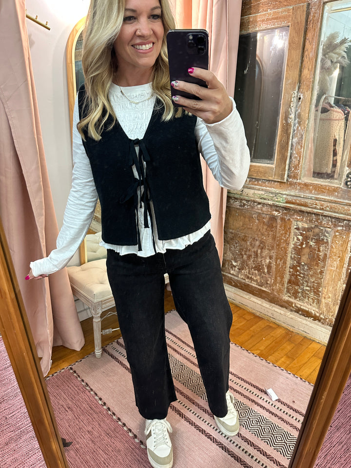 Tie Front Black Sweater Vest