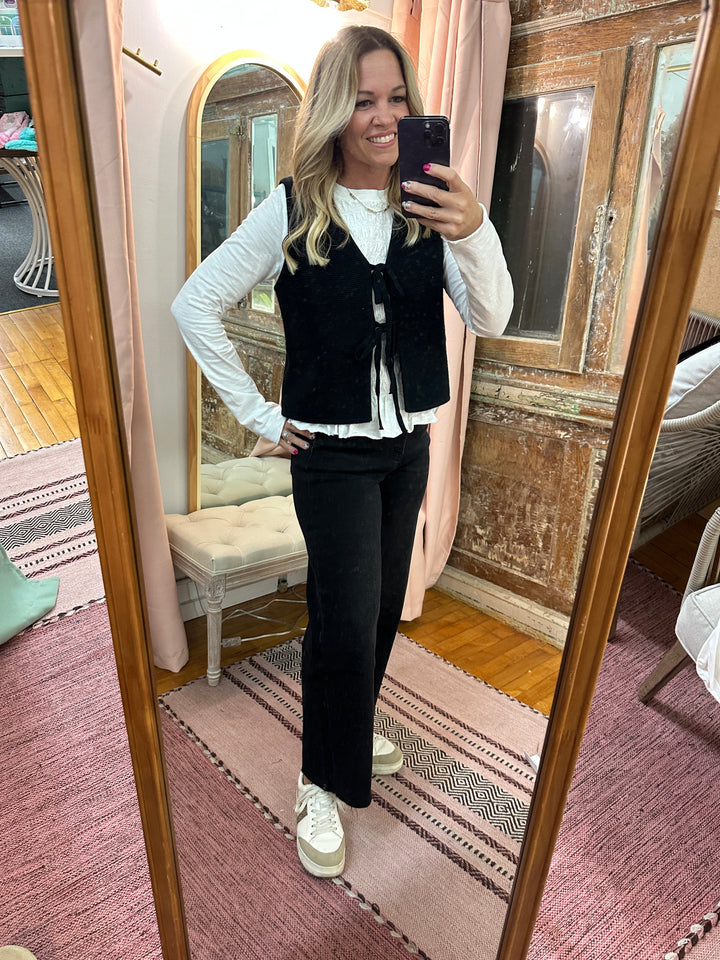 Tie Front Black Sweater Vest