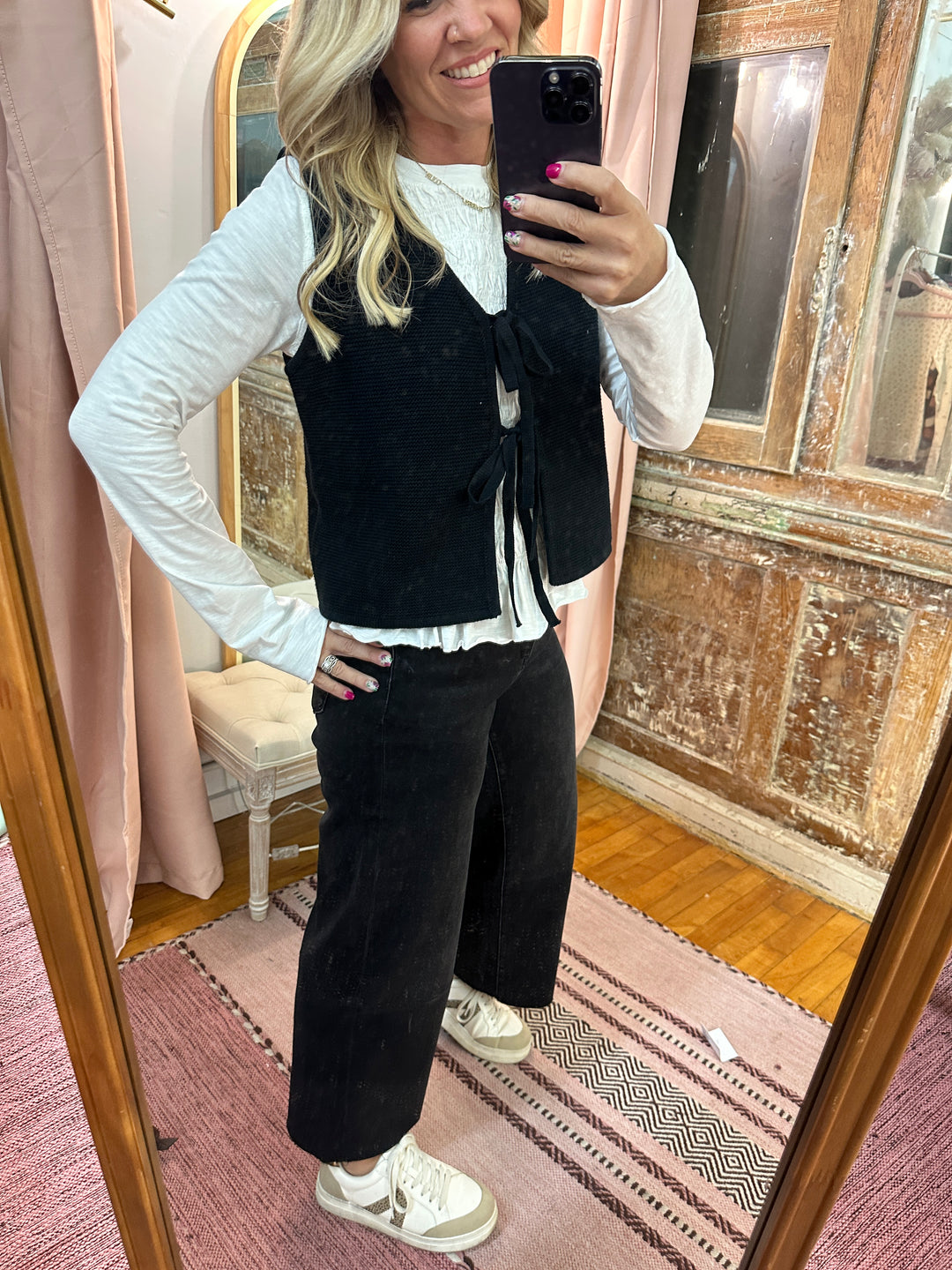 Tie Front Black Sweater Vest