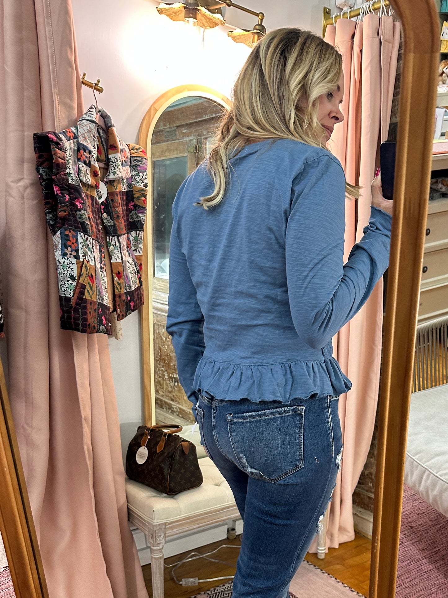Smocked Slub Knit Top