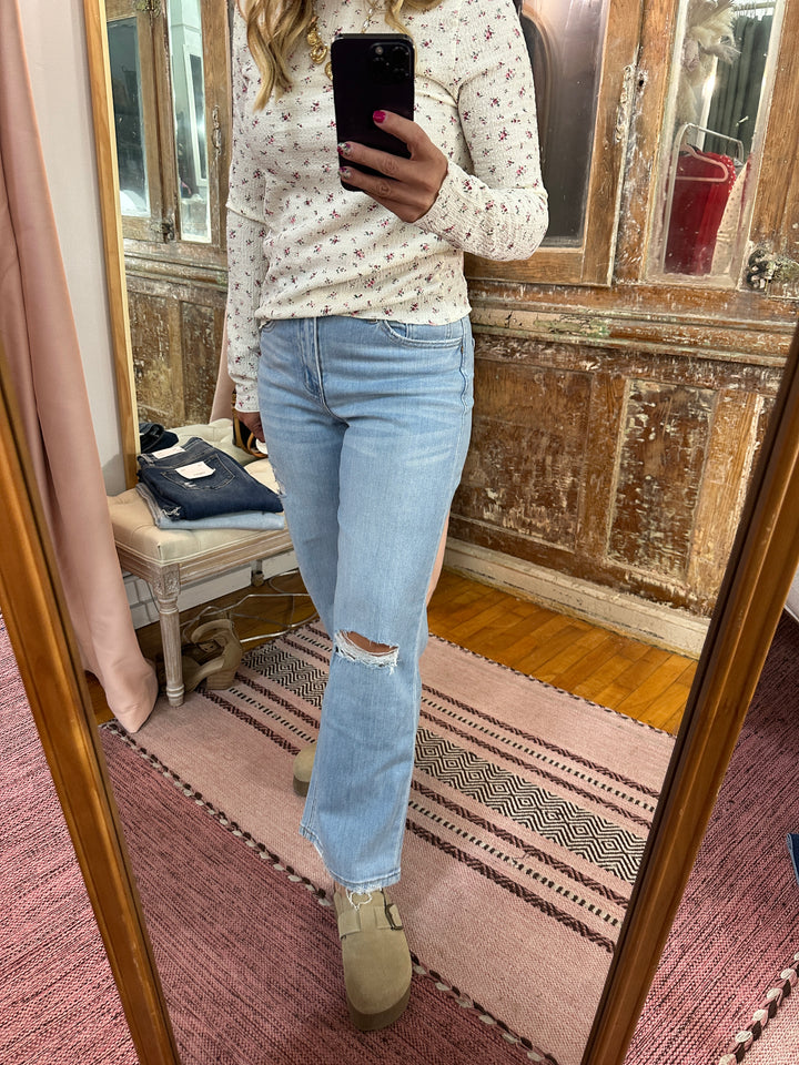 Floral Crinkled Mock Neck Top